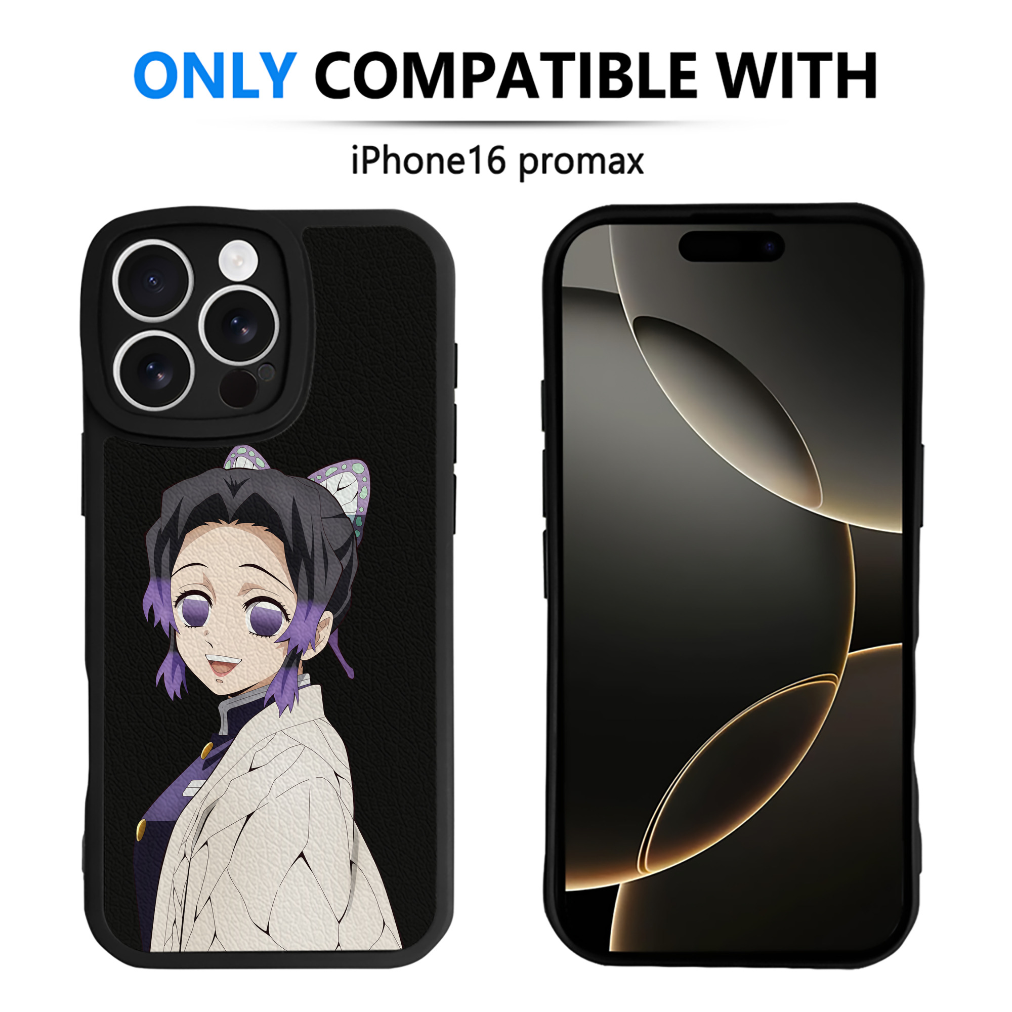 （画像用） 鬼滅の刃（きめつのやいば）蟲柱-胡蝶 しのぶ／こちょう しのぶ Kochou Shinobu 【iPhone 16シリーズ対応】シリコンスマホケース（レザー調） 材質：シリコン